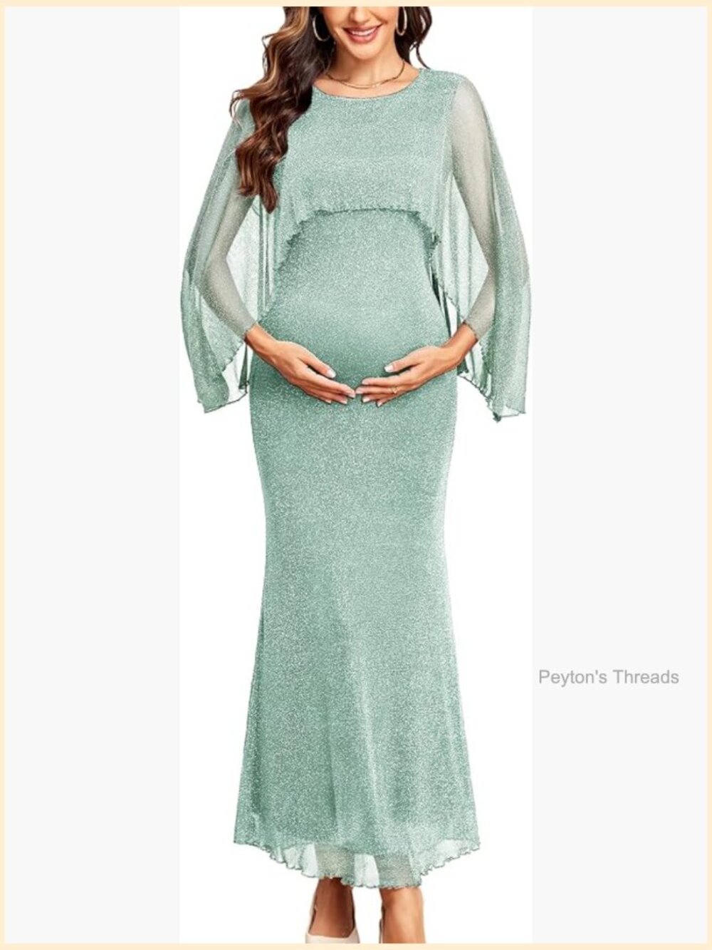 Maternity Sparkly Cape Mesh Maxi Mermaid Bodycon Dress Formal Wedding Guest